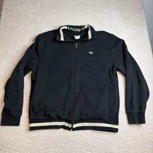 Men's Lacoste Size 6 Large Black Full Zip Bomber Sweatshirt Preppy